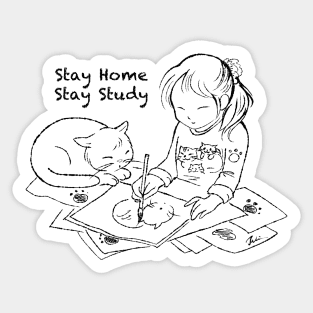 Stay home stay study with cat Sticker